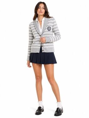 Tommy Hilfiger Gray & White Striped Button-Up Cardigan w Collegiate Patch – LRG